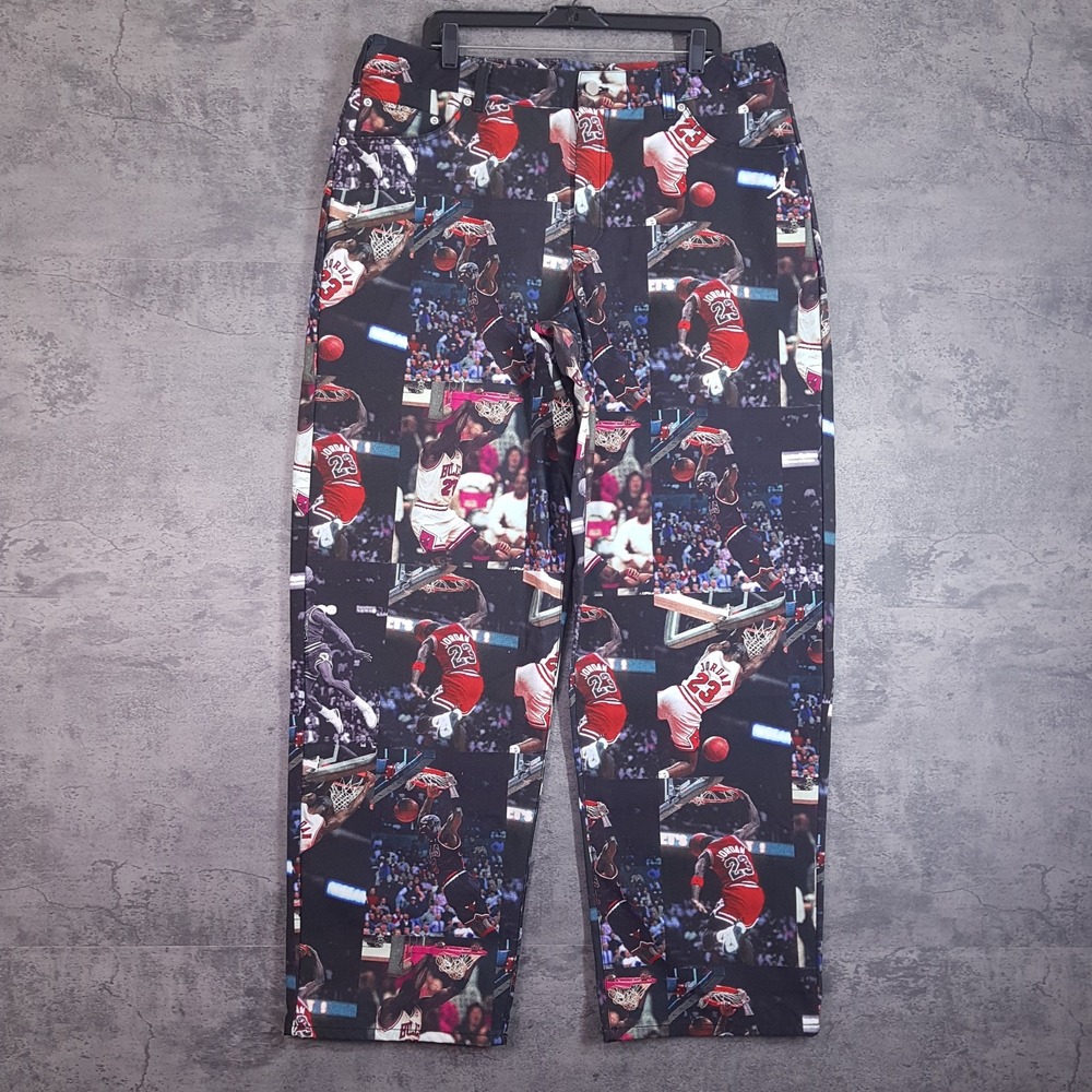 NIKE AIR JORDAN Flight All Over Print Woven Pants Mens Size 38 Black IQ5238-010